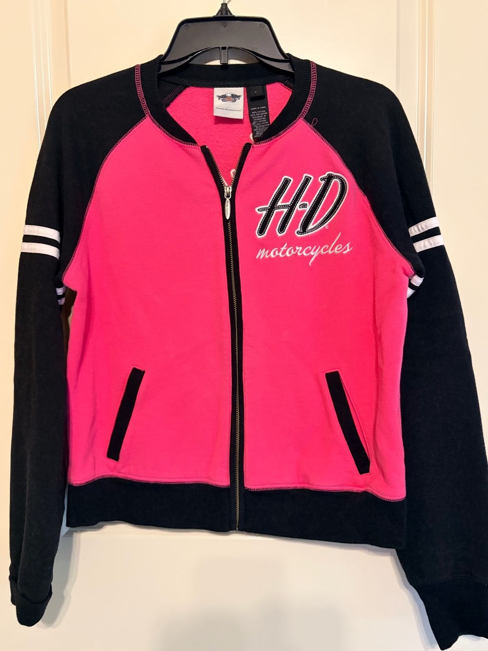 Harley Davidson Jacket Womens L Pink/Black Full Zip Motorcycle